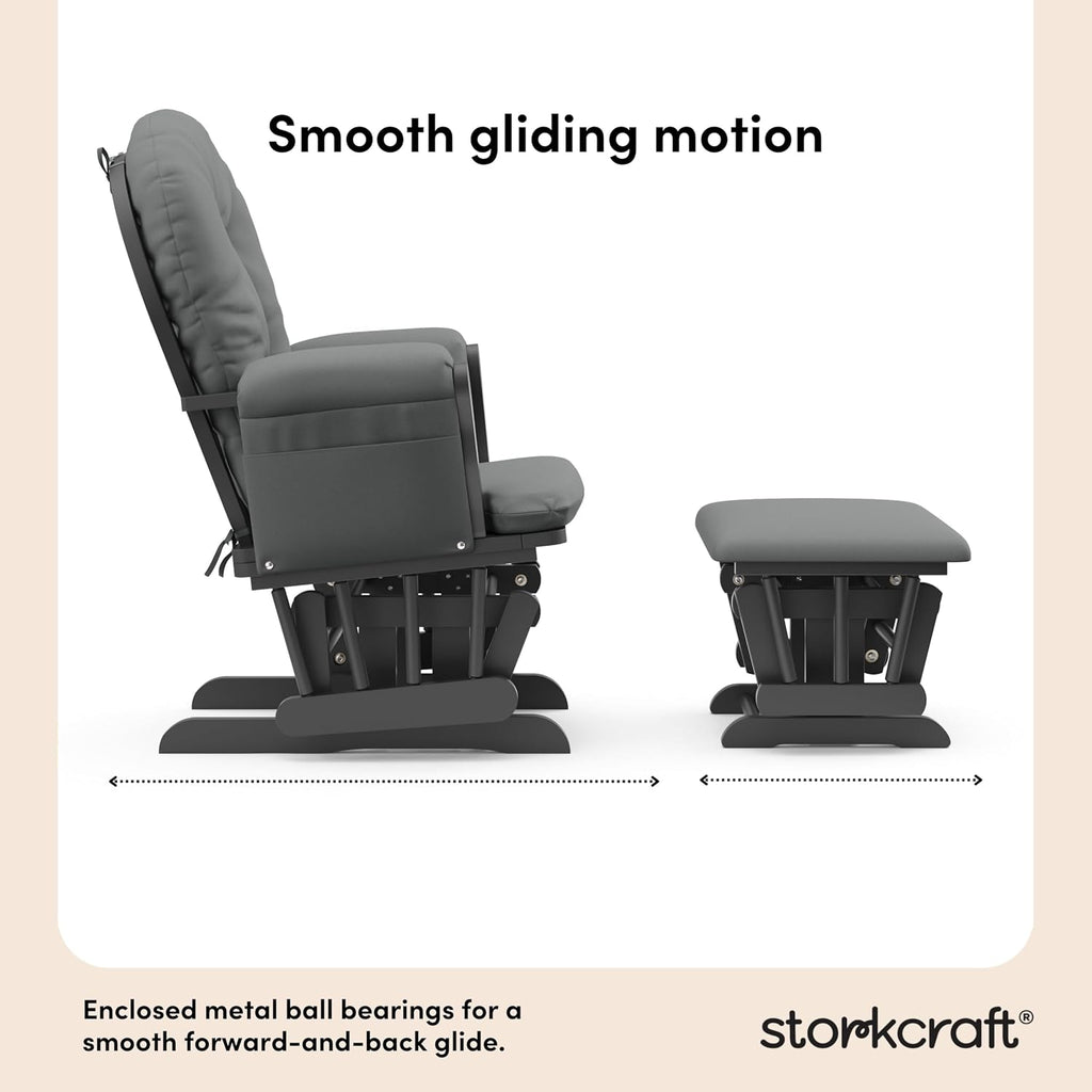 Storkcraft Premium Hoop Glider & Ottoman (Gray/Gray) — GREENGUARD Gold Certified Nursery Glider, Solid Wood Craftsmanship, Smooth-Gliding Nursery Chair and Ottoman, Award-Winning