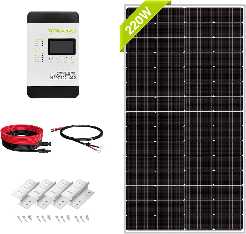 Newpowa 220 Watt 12 Volt Solar Panel Kit, 220W 12V Solar Charge Starter Kit +40A MPPT Charge Controller+Mounting Z Brackets+Cable, Solar Power System for Home Camping Boat RV Off Grid Applications