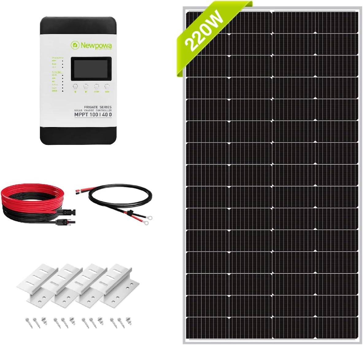 Newpowa 220 Watt 12 Volt Solar Panel Kit, 220W 12V Solar Charge Starter Kit +40A MPPT Charge Controller+Mounting Z Brackets+Cable, Solar Power System for Home Camping Boat RV Off Grid Applications