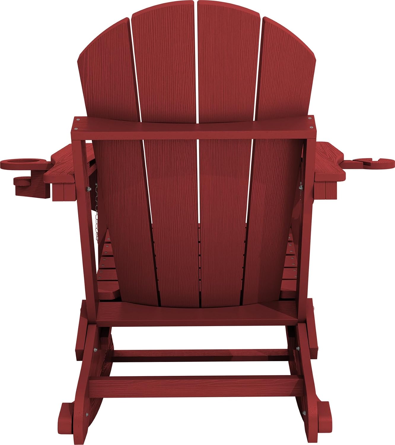 KINGYES Adirondack Rocking Chair Set of 4 with Retractable Ottoman and Cup Holders, HDPE Adirondack Rocker Patio Rocking Chair for Porch, Patio, Balcony, Burgundy Red