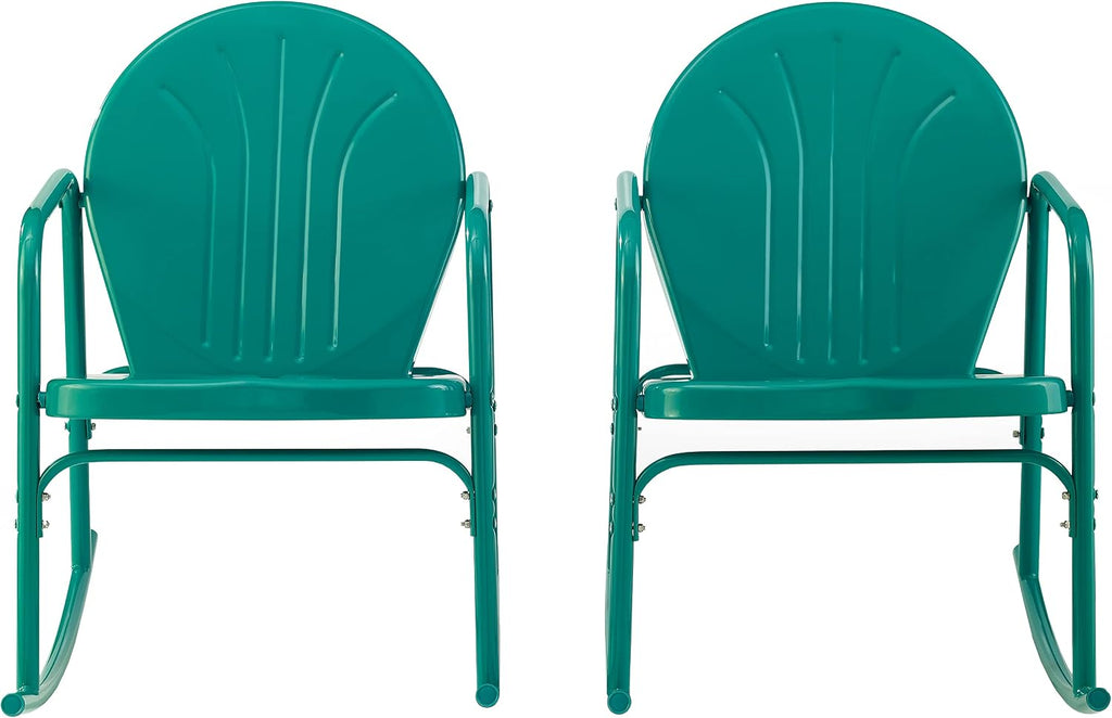 Crosley Furniture Griffith Retro Metal Outdoor Rocking Chairs, Set of 2, for Porch, Deck, Balcony, Backyard, Turquoise Gloss