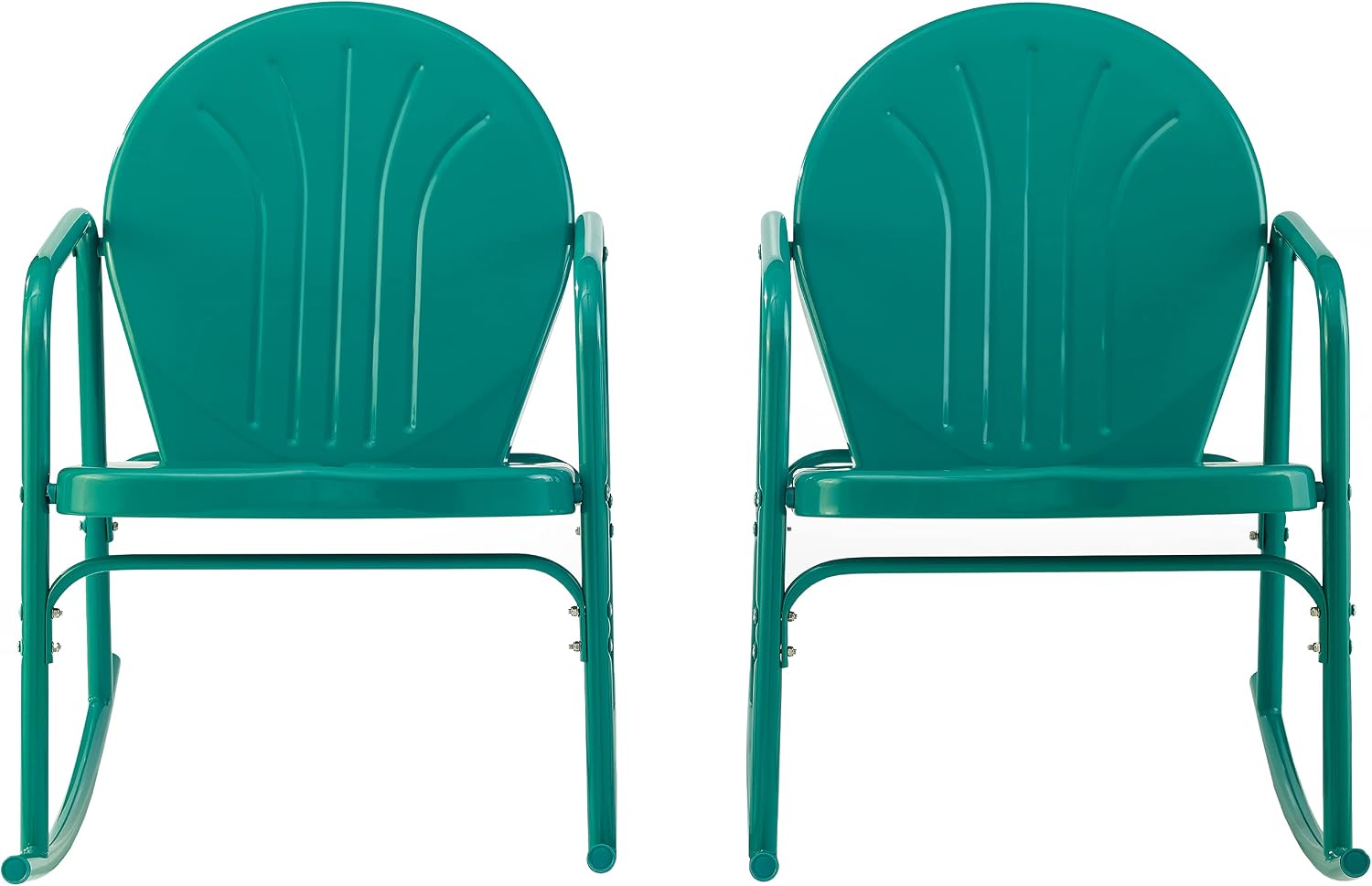 Crosley Furniture Griffith Retro Metal Outdoor Rocking Chairs, Set of 2, for Porch, Deck, Balcony, Backyard, Turquoise Gloss
