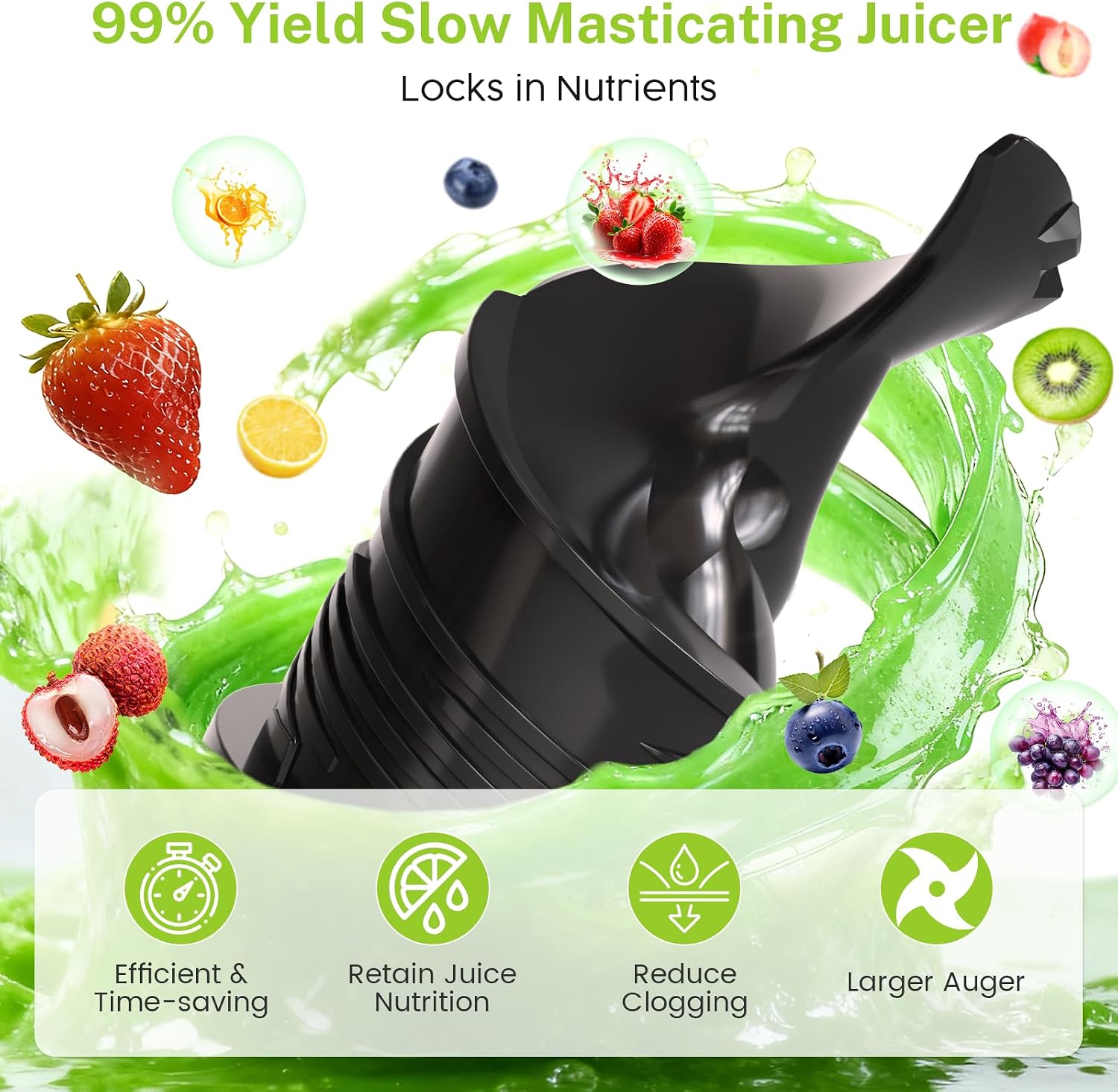 Kndko Juicer Machines with 5.4' Large Feed Chute, Cold Press Juicer for Whole Vegetables and Fruits, Stainless Steel Slow Masticating Juicer Easy to Clean, Self Feeding, High Juice Yield