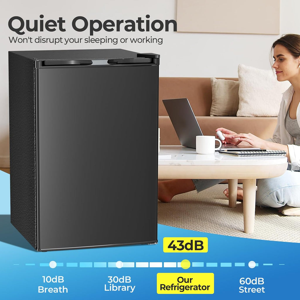Electactic 4.5 Cu.ft Mini Fridge with Freezer, Compact Refrigerator with Reversible Single Door, Adjustable Thermostat, Low Noise, Energy Efficient for Office, Dorm, Bedroom, Apartment BLACK