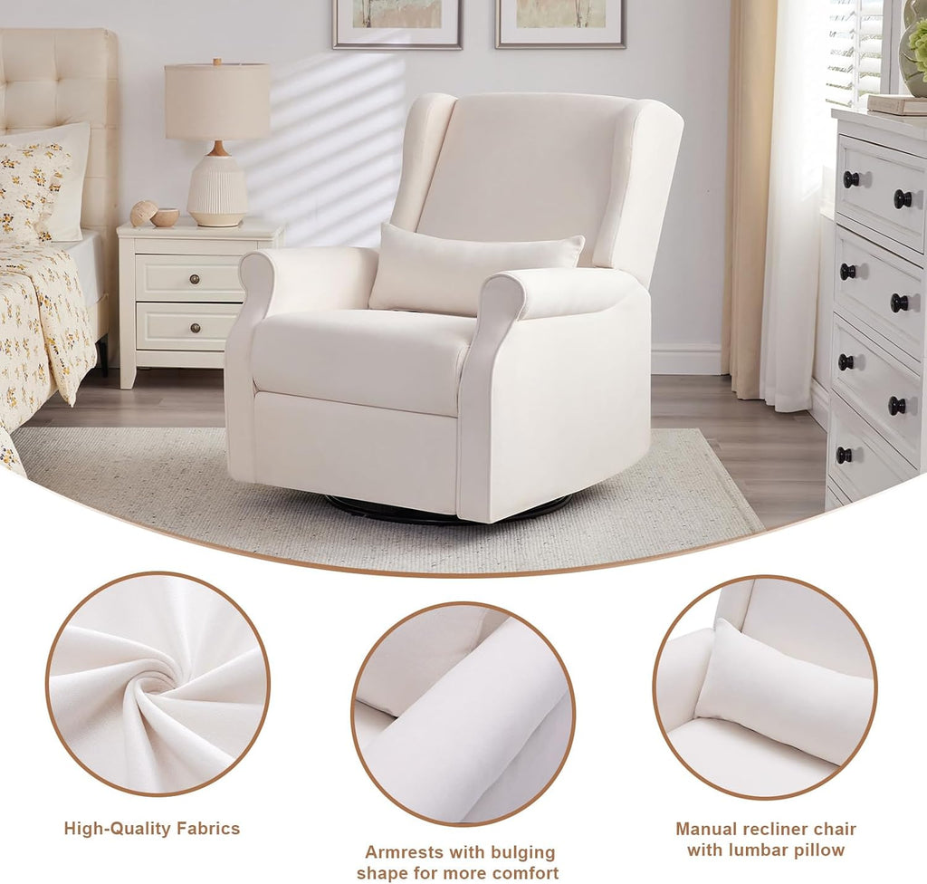 Eiayeebil Nursery Swivel Glider Recliner,Rocking Chair Nursery with Footrest,Rocking Recliner Chair for Nursery,Glider Rocker Recliner for Living Room & Bedroom,Beige
