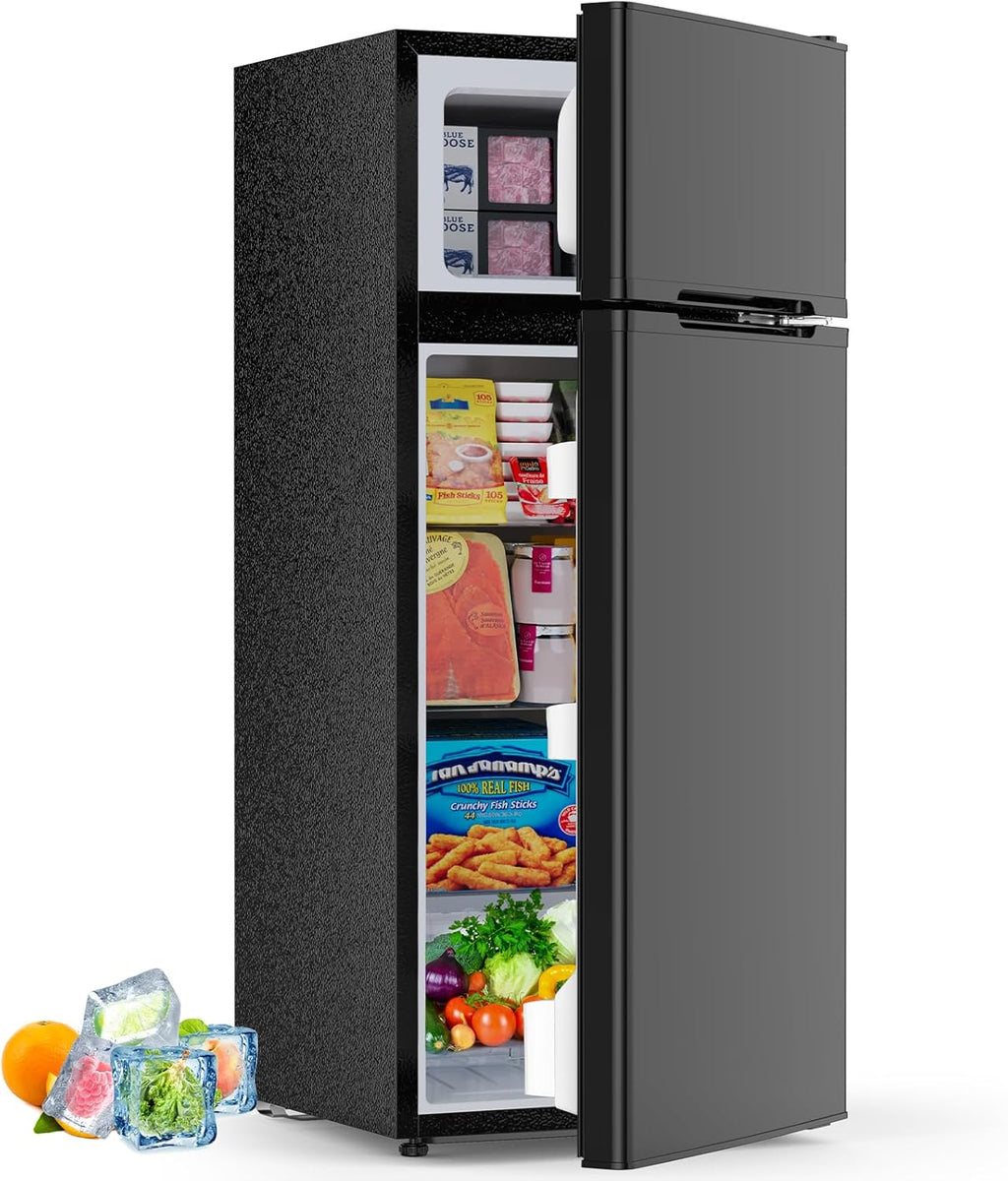 4.5 Cu.Ft Mini Fridge with Freezer, 2 Door Compact Refrigerator, Small Fridge with Adjustable Thermostat Energy Ultra Quiet, Mini Fridge Removable Glass Shelves for Bedroom Office Dorm Black
