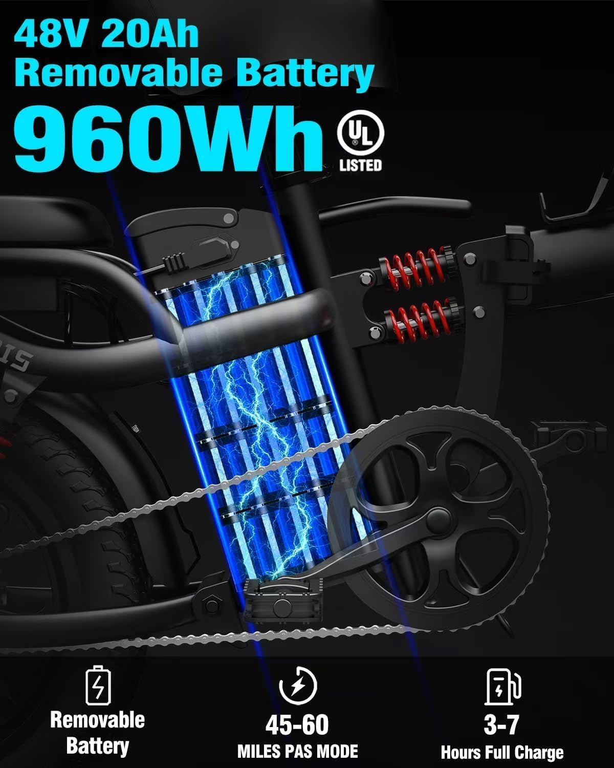 Folding Electric Bike for Adults, 2 Seater Electric Bike, 750W/1000W Peak Motor, 48V Removable Battery, Up to 28/30MPH & 45/60Miles, 16'/20' Tire Ebike, All-Terrain Foldable Electric Bicycles