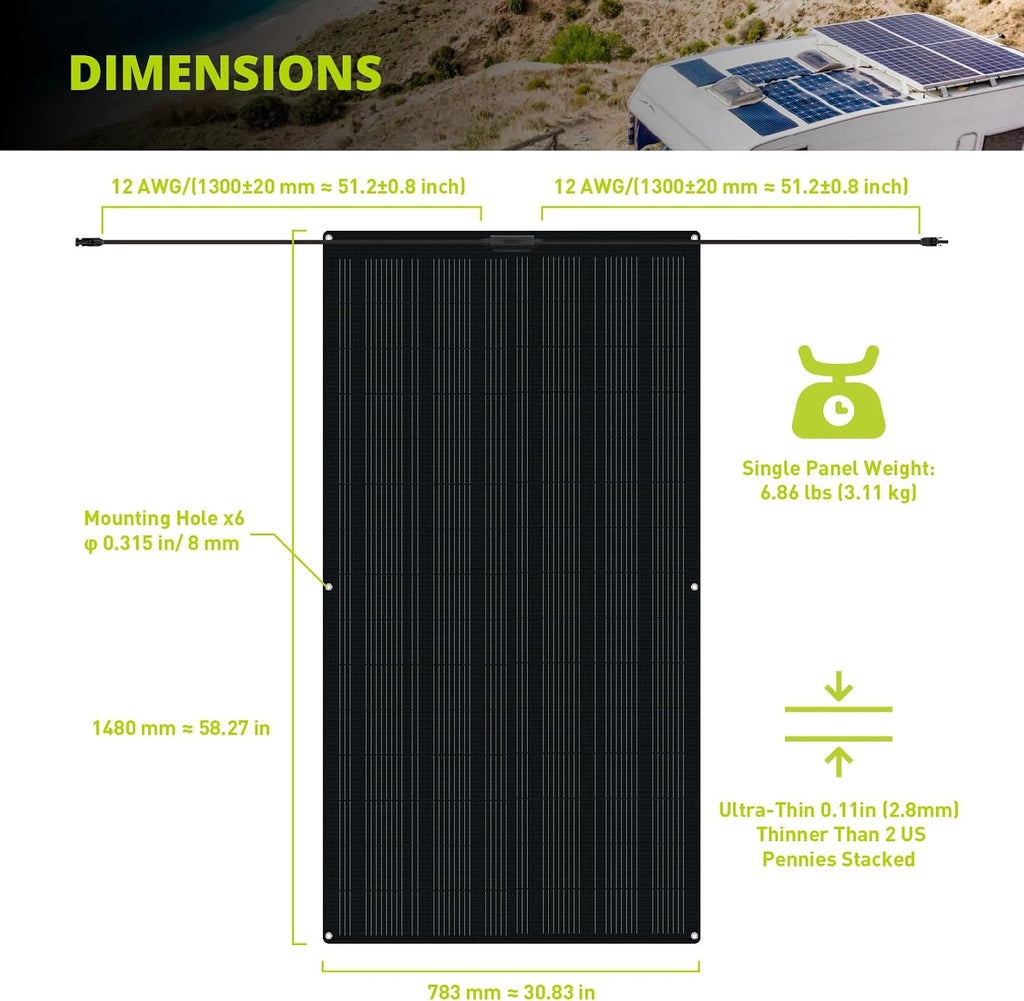 Newpowa Solar Panels 220 Watt 12V, Flexible Solar Panel 220W, 250° Ultra Thin Ultra Lightweight Off-Grid Charger for Marine RV Cabin Van Car Curve Surfaces
