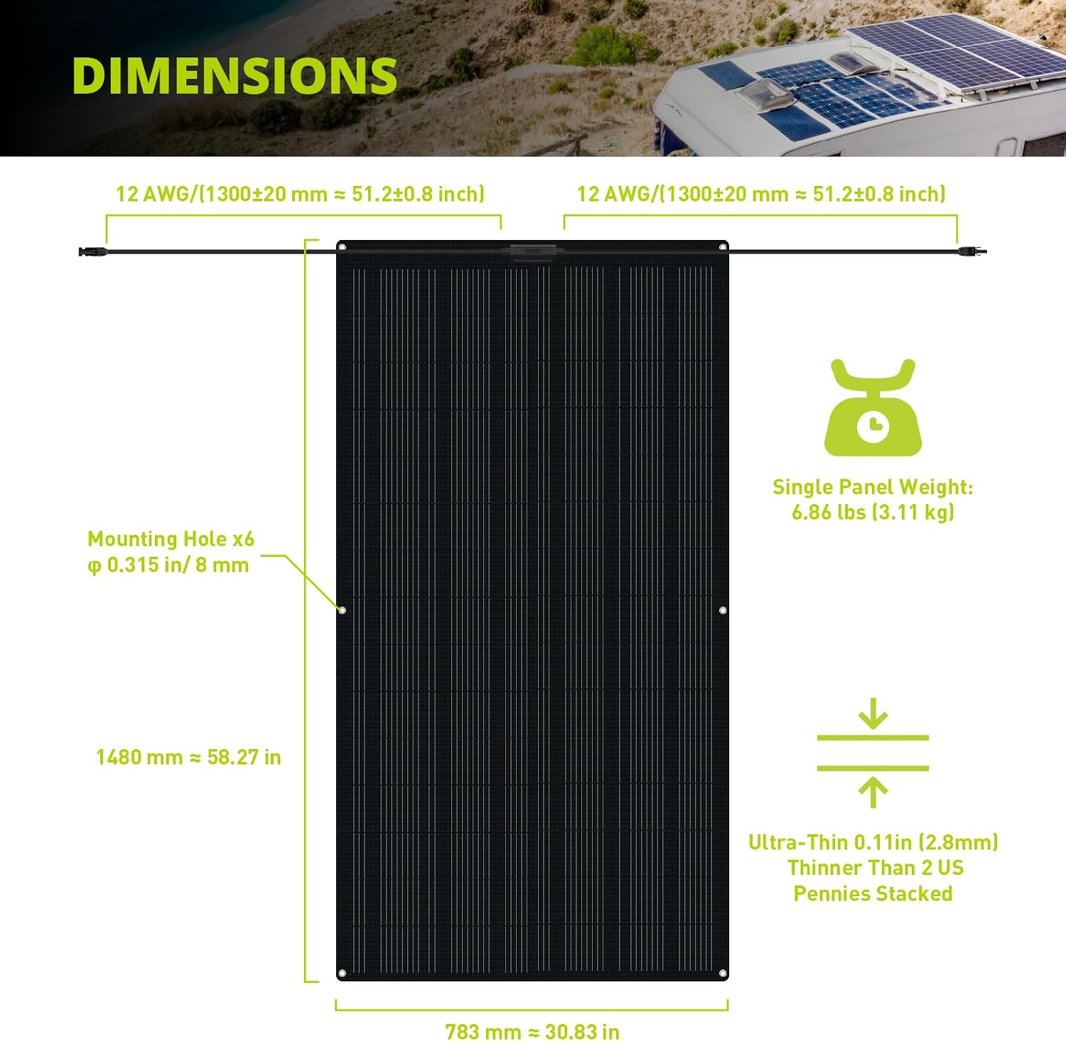 Newpowa Solar Panels 220 Watt 12V, Flexible Solar Panel 220W, 250° Ultra Thin Ultra Lightweight Off-Grid Charger for Marine RV Cabin Van Car Curve Surfaces