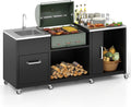 Happygrill 80' Outdoor Grill Table with Sink & Drainage, Heavy Duty Metal Grill Cart w/Cabinet & Removable Stainless Steel Top, Portable Prep Cooking Table w/Wheels for BBQ, Patio, Camping & Backyard