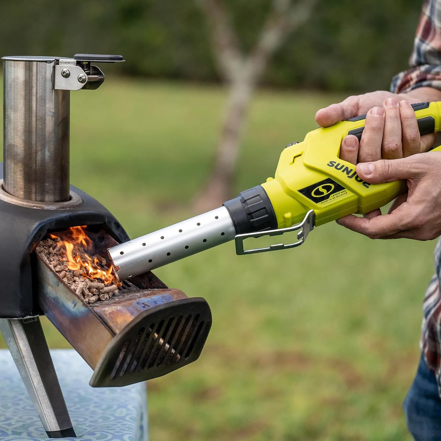 Sun Joe Cordless Electric Fire Starter Kit with Battery and Charger, 24V, 480W Motor - Portable Torch Tool for Charcoal BBQ Grills, Fire Pits & Camping, 24V-BBQ-LTE