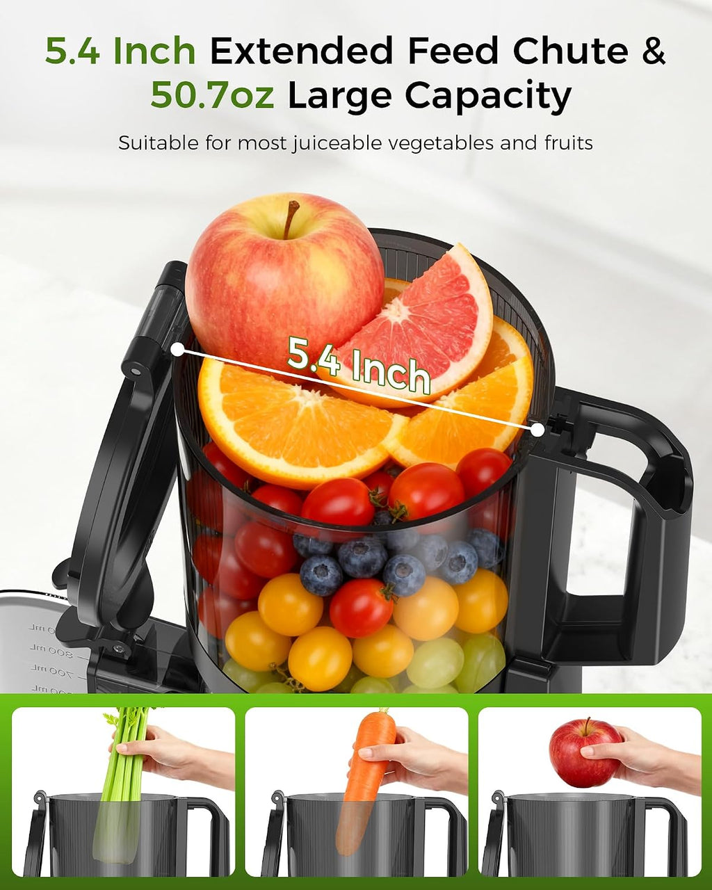 COWSAR Cold Press Juicer, Advanced Touch Controls Juicer Machines with 5.4' Wide Feed Chute, Quiet Motor High Juice Yield Slow Masticating Juicer for Whole Fruits & Vegetables