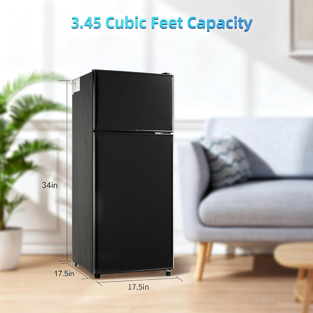 Dorm Fridge with Freezer, Small Refrigerator 3.45 Cu. Ft. with Freezer for Apartment, 7-Level Temperature Adjustable Apartment Size Fridge for Kichen, College, Office, Black
