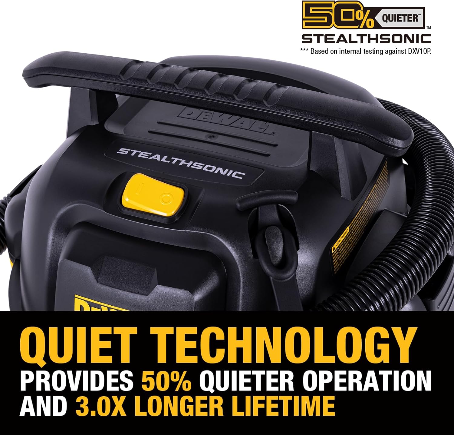 DEWALT 10 Gallon Stealthsonic Wet/Dry Vacuum, 5 Peak HP Ultra-Quiet Shop Vac with Full Accessory Kit & 6 Bonus Dust Bags, 1-7/8 in. x 7 ft. Hose for Job Sites, Workshops & Garages