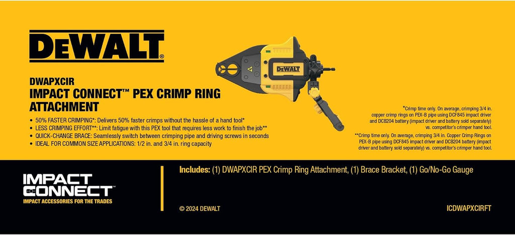 DEWALT IMPACT CONNECT PEX Crimp Ring Attachment for Impact Driver, Plumbing Tool (DWAPXCIR)