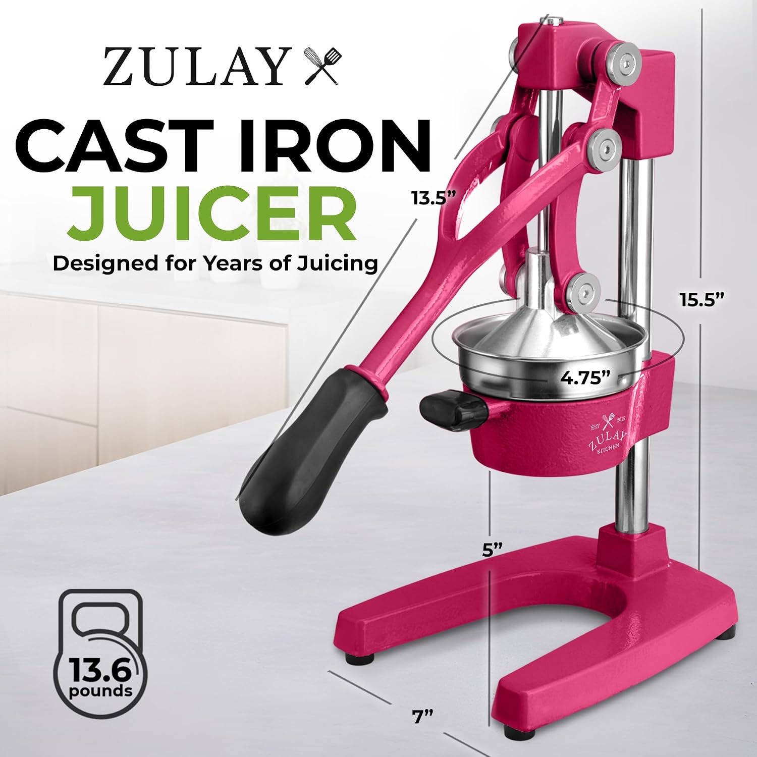 Zulay Kitchen Cast Iron Juicer - Heavy Duty Manual Juicer with Detachable Strainers for Easy Cleaning, Orange Juice Press for Citrus Fruits, Perfect for Bartenders, Juice Lovers & Health Enthusiasts