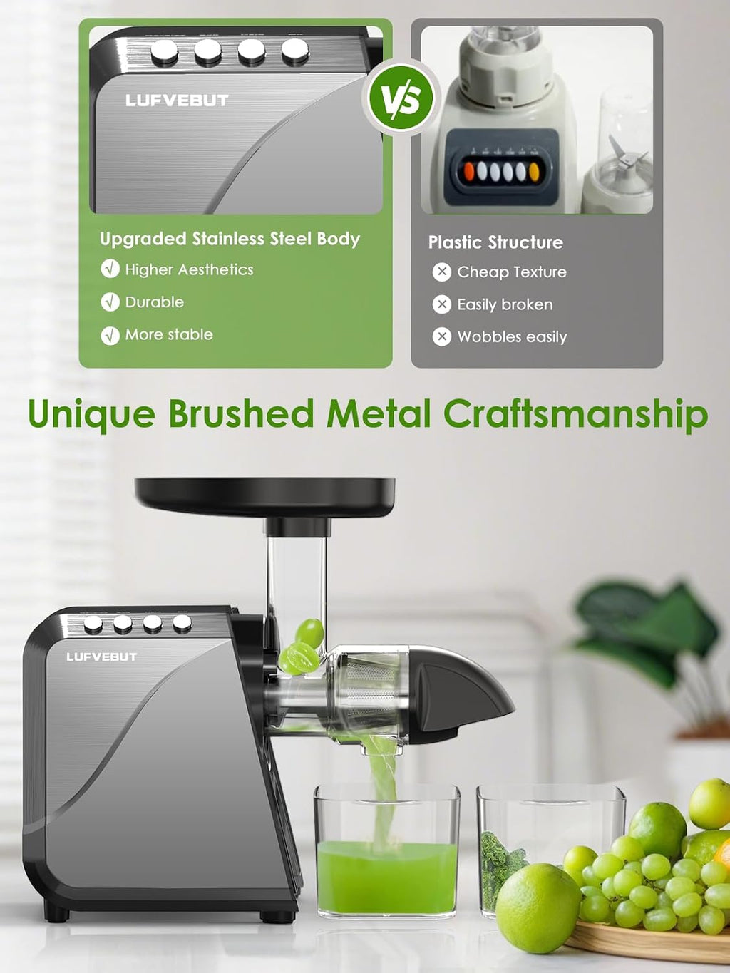 Cold Press Juicer Extractor Fruit Vegetable, Electric Coffee Grinder Burr Fine Coarse Grind for Beans Nuts, Celery Beet Carrot Wheatgrass Ginger Slow Juicer Machines Quiet BPA Free Easy To Clean