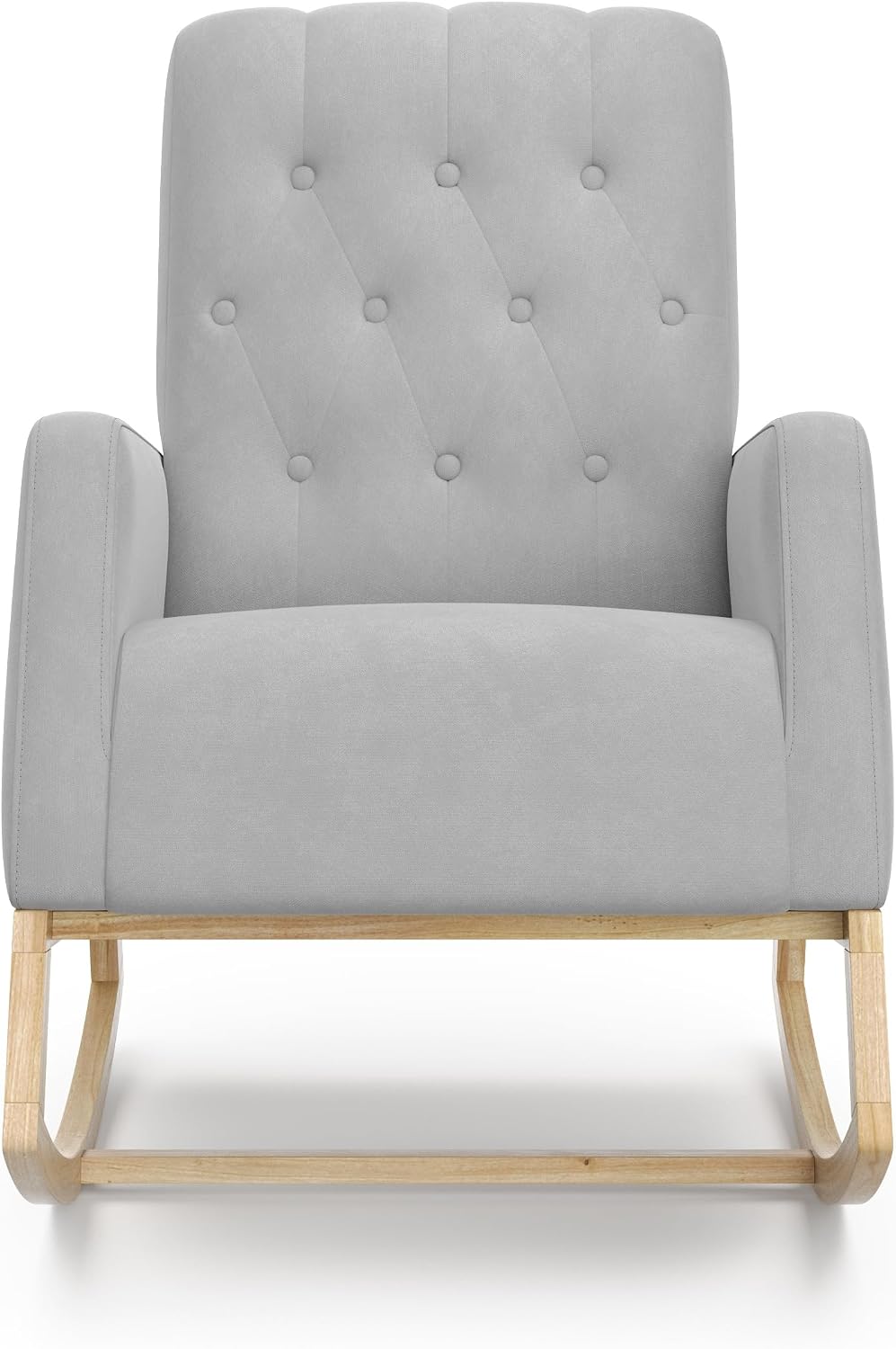 Storkcraft Northern Lights Nursery Rocker (Steel/Natural) - Upholstered, Button-Tufted Rocking Chair for Nursery, Gentle Rocking Motion, Solid Wood Base