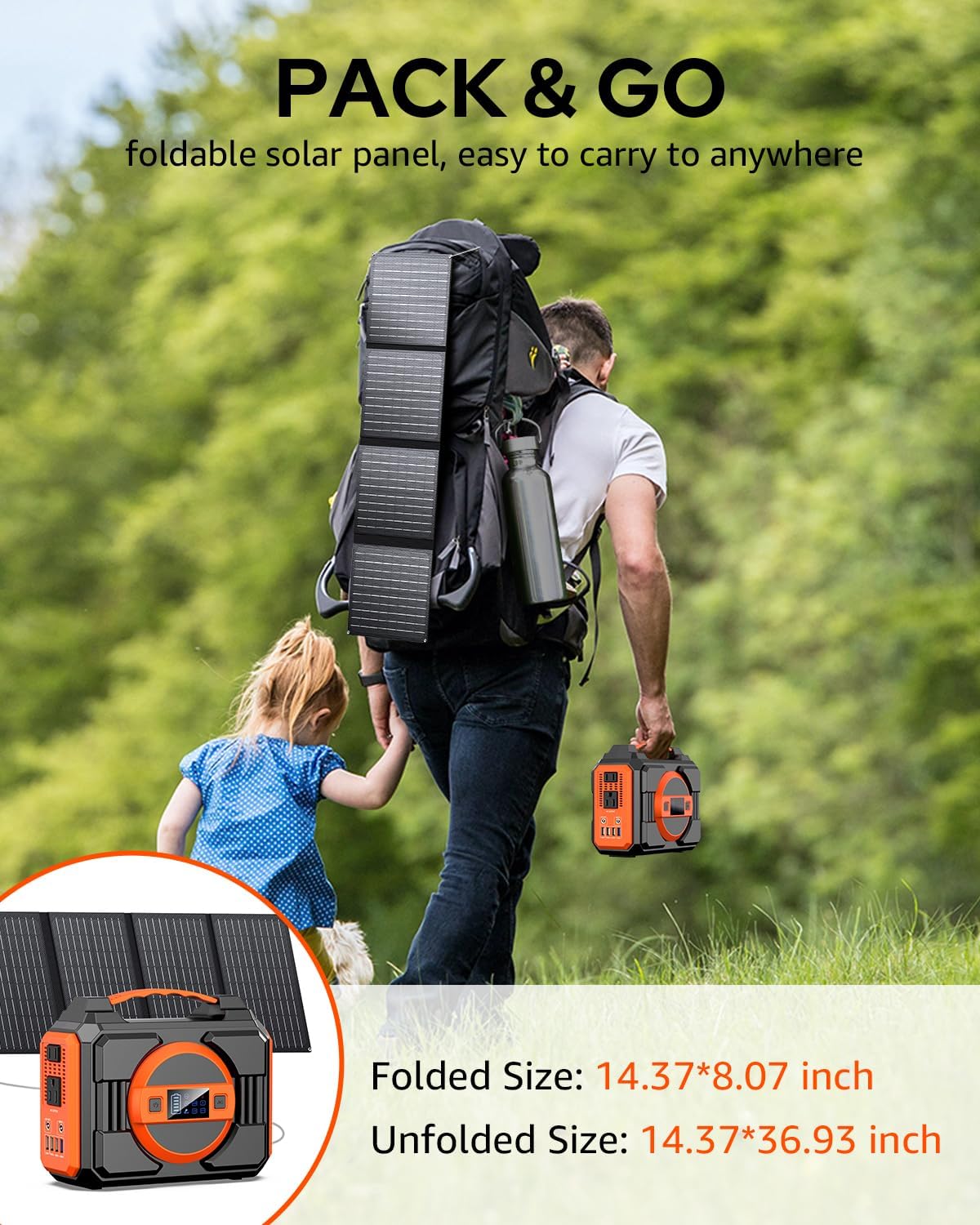 Solar Powered Generator 300W, Portable Solar Generator Power Station with Solar Panels 40W Included and Carrying Case Bag