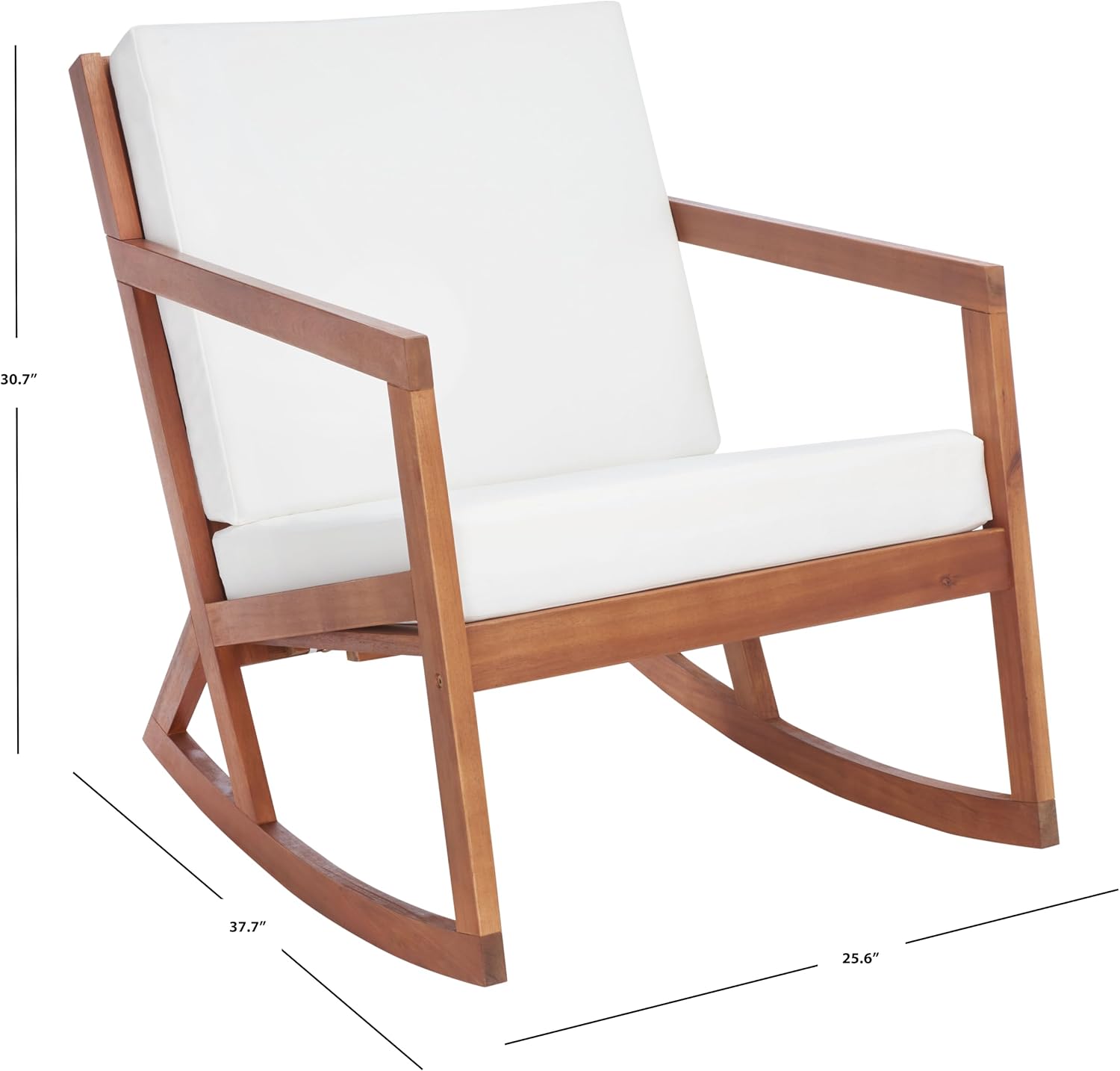 SAFAVIEH Outdoor - Vernon Rocking Chair - Natural & Beige - Solid Wood with Cushion - Shaker-Inspired Slatted Design - Ideal for Patio, Deck, Porch, Backyard, 24.6' Seat Height (PAT7013A)