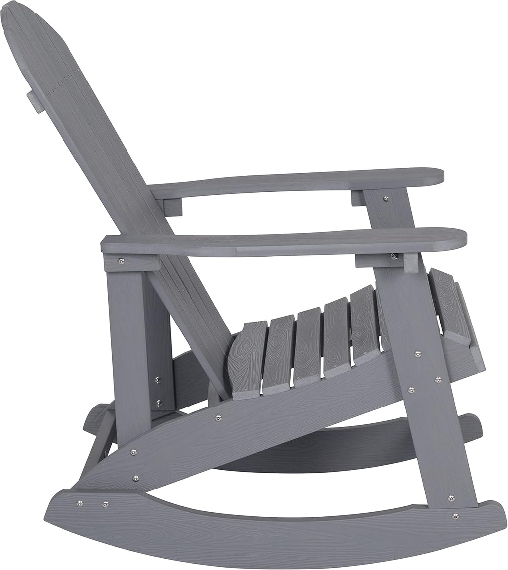 Flash Furniture Savannah All Weather Adirondack Rocking Chairs, Polyresin Wood Adirondack Chair with 350-lb. Static Weight Capacity, Set of 2, Gray