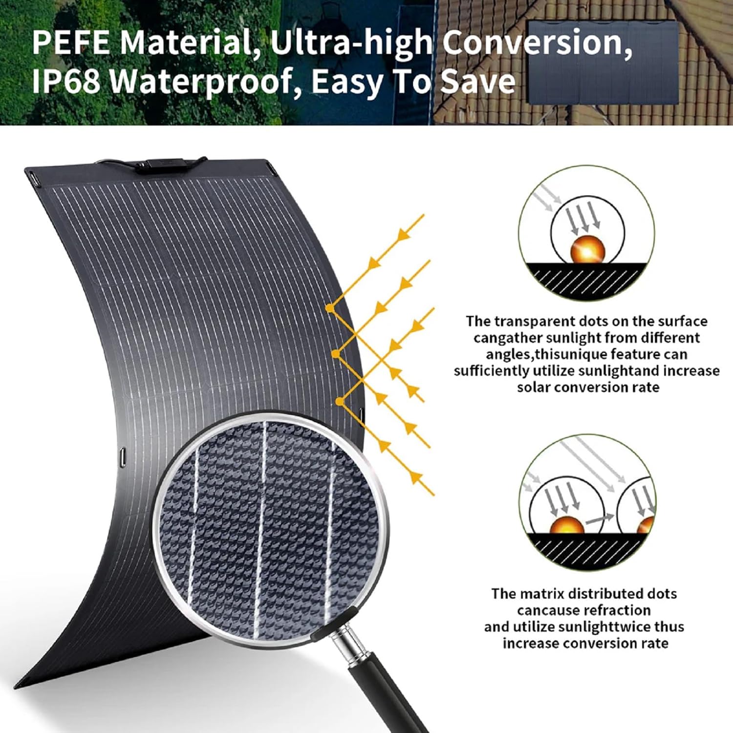 ALLPOWERS SF100 100W Flexible Solar Panel Ultra Thin 3mm Bendable Monocrystalline Solar Charger with 25% Efficiency IP68 Waterproof for RV Roof Van Marine Boat Camping