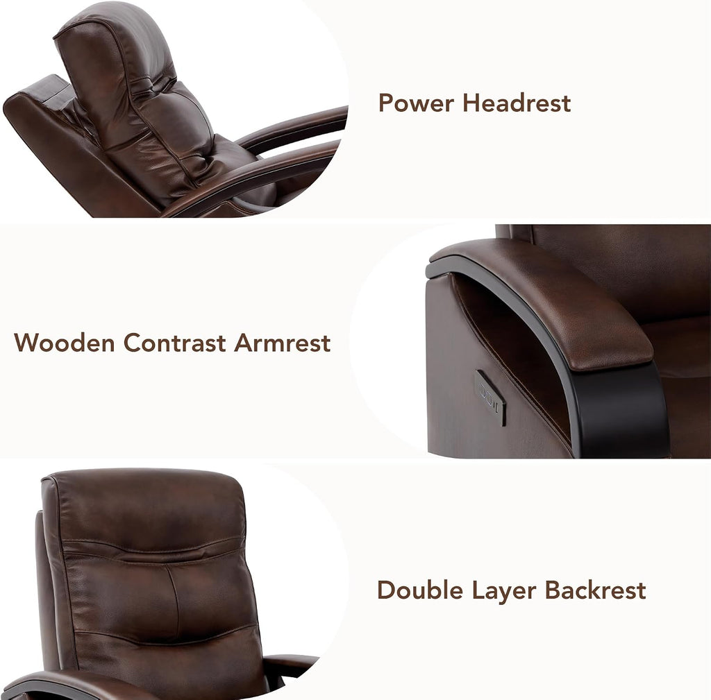 CHITA Genuine Leather Power Swivel Glider Rocker Recliner, FSC Certified Mid Century Modern Recliner Chair for Adults, Adjustable Power Headrest, for Nursery and Living Room, Cognac Brown