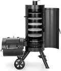 Captiva Designs Charcoal Vertical Smoker Grill and Offset Smoker Grill Combo, Extra Large Outdoor Barrel BBQ Meat Smoker with 5 Removable Smoking Grates & Built-in Hooks for Various Meat Foods