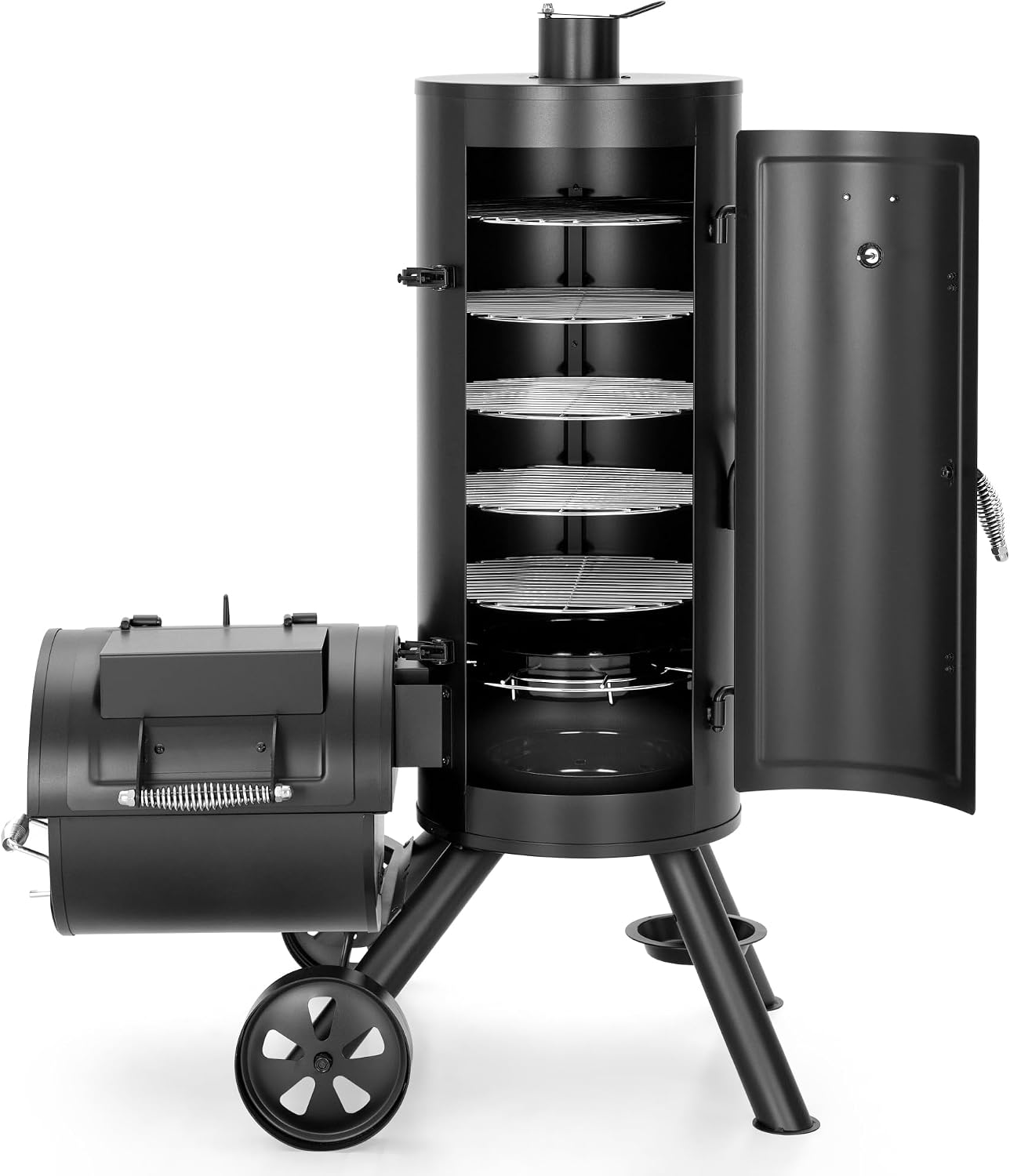Captiva Designs Charcoal Vertical Smoker Grill and Offset Smoker Grill Combo, Extra Large Outdoor Barrel BBQ Meat Smoker with 5 Removable Smoking Grates & Built-in Hooks for Various Meat Foods