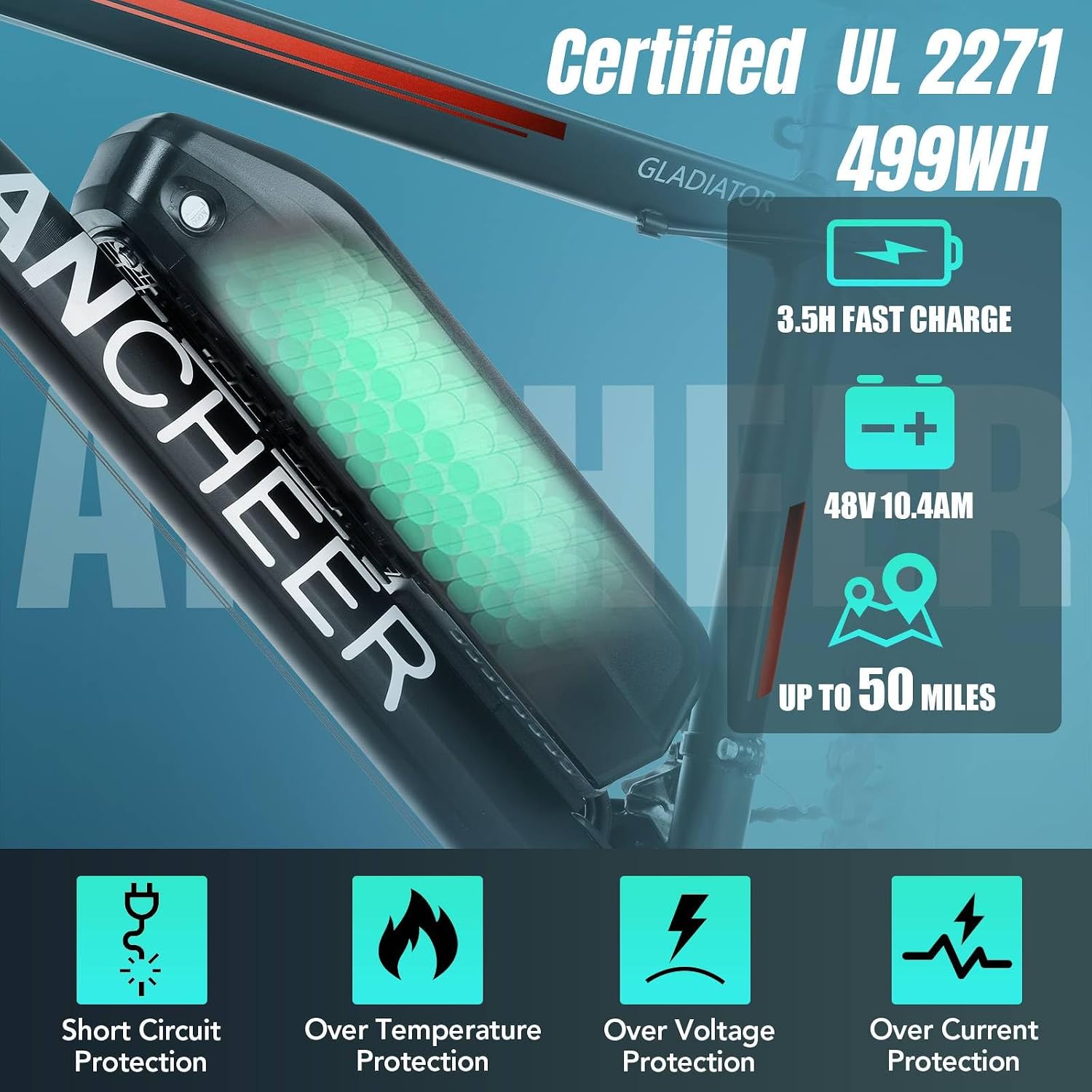 ANCHEER 26' Electric Bike for Adults, Peak 749W Ebike, 19.8MPH Electric Bicycle with 48V 374Wh / 48V 499Wh Battery(3H Fast Charge), LCD Display, Front Suspension, UL2849 Compliant
