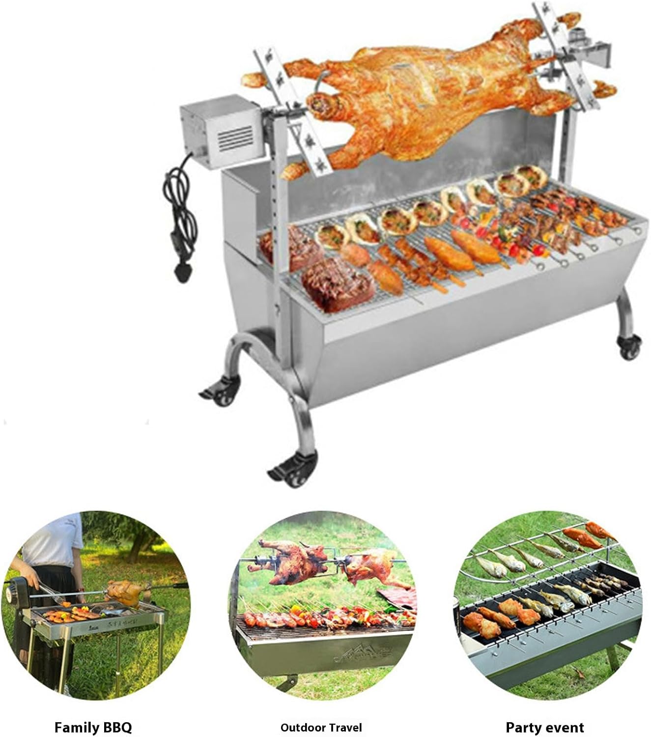 BBQ Motor 110V 15W Rotisserie Stainless Steel Electric Motor, Grill Motor High Load Rustproof Stable Electric Grill Motor for Pork Roast (Load 140~160KG)