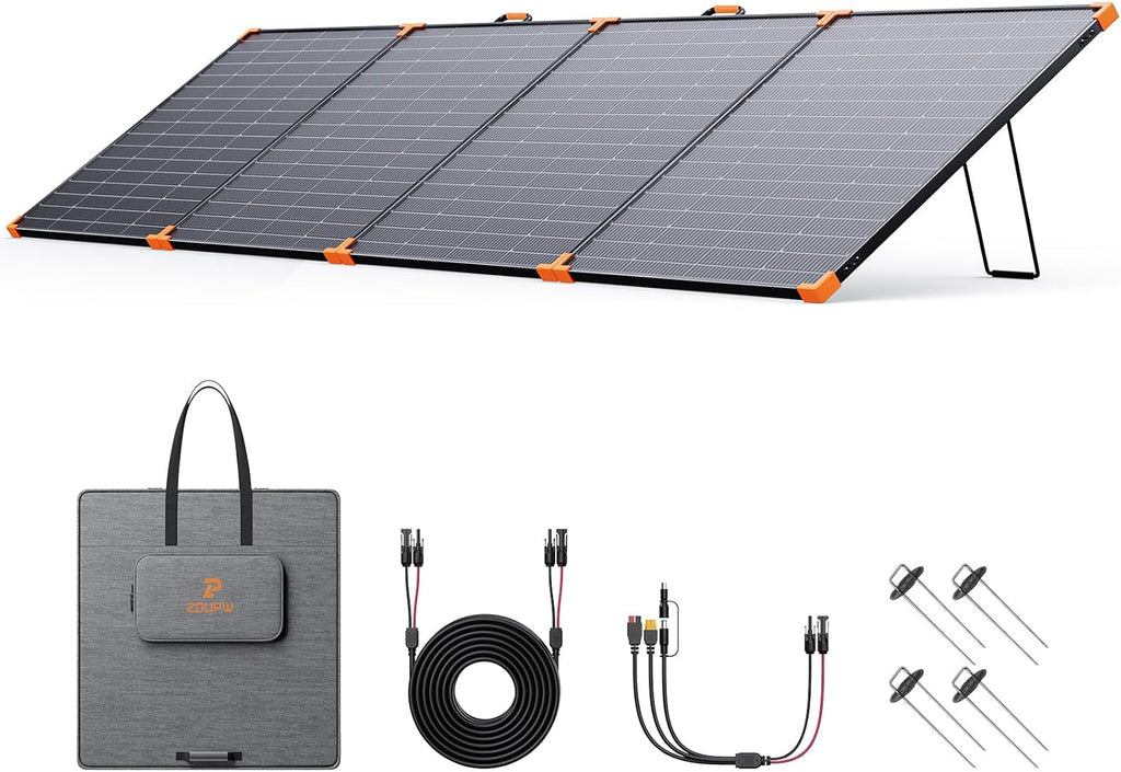 ZOUPW 450W Portable Solar Panel,38V N-Type 16BB 25% High Efficiency Foldable Solar Charger for EcoFlow Delta/Anker C1000/Jackery/Bluetti Elite 100,IP68 Waterproof for Offgrid RV Power Backup