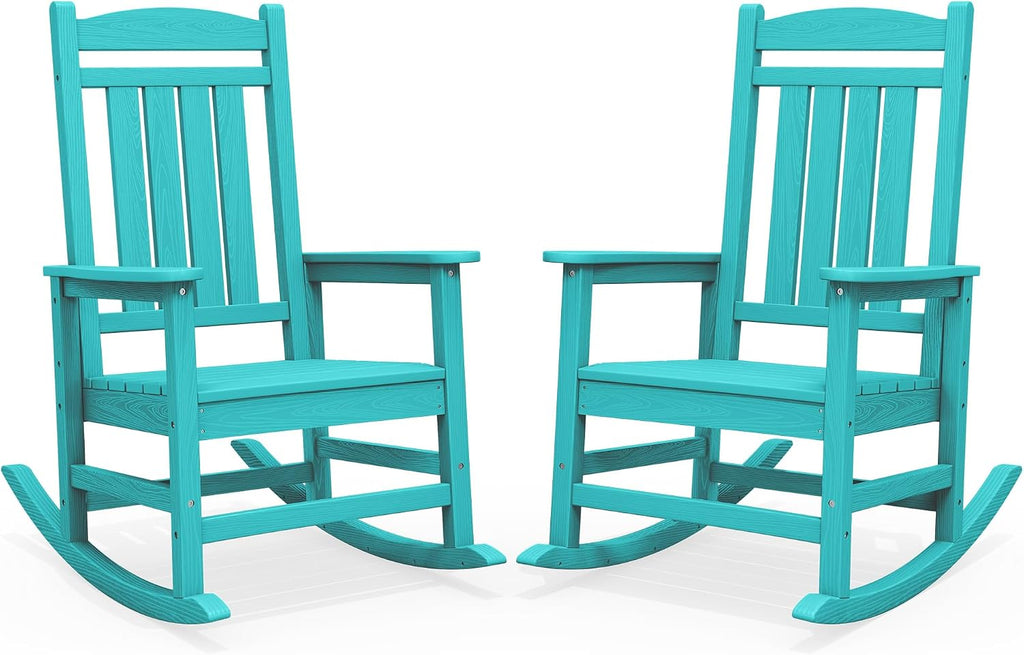SERWALL Oversized HDPE Outdoor Rocking Chair Set of 2, Patio Rocking Chairs, All-Weather Porch Rockers for Adults, Aruba Blue