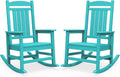 SERWALL Oversized HDPE Outdoor Rocking Chair Set of 2, Patio Rocking Chairs, All-Weather Porch Rockers for Adults, Aruba Blue