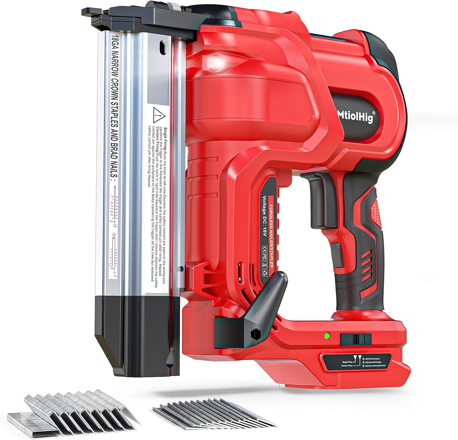 MtiolHig Cordless 2' Brad Nailer Compatible with Milwaukee Battery(No Battery), 2-in-1 Electric Nail Gun/Staple Gun, 18 Gauge Nail Gun Battery Powered with 1000 Nails for Wood Carpentry, 7.2LB