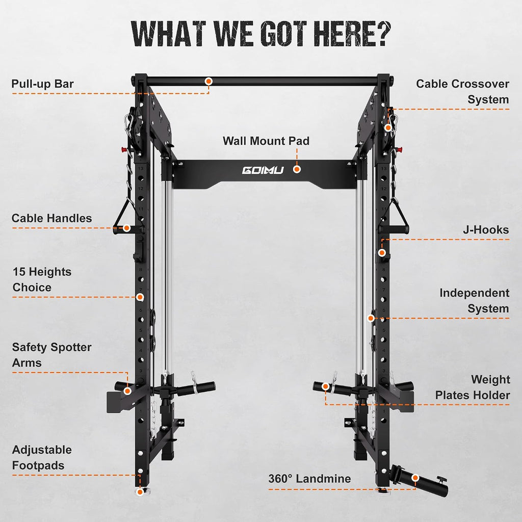 WM3-V4 Folding Squat Rack, Wall Mounted Power Rack with Dual Independent Pulley System, Functional Trainer with 5 Adjustable Function Modes for Space Saving