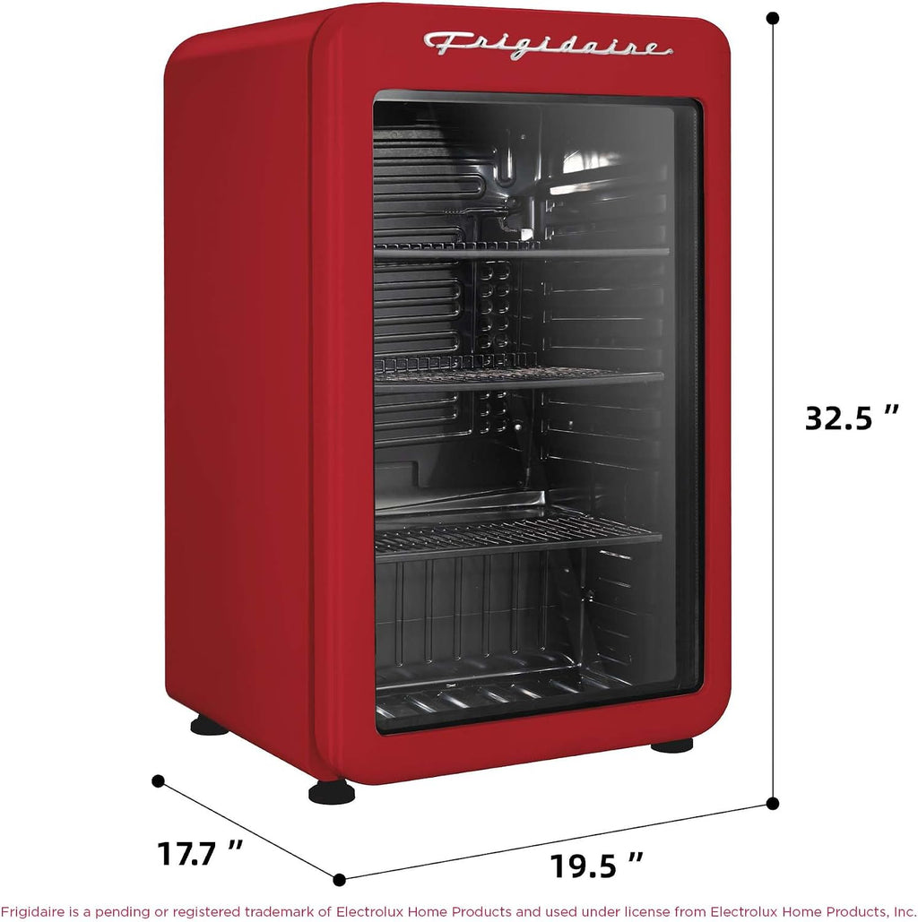 Frigidaire Retro Compact Refrigerator with Glass Door, 3.2 cu ft Countertop Fridge, Rounded Corners, Premium, for Office, Bedroom, Dorm Room, Cabin