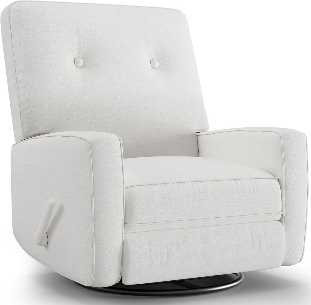 Garvee Nursery Recliner Chair, 360° Swivel Rocking Glider Chair for Adults with Adjustable Backrest & Footrest, Cozy Linen Upholstered Armchair for Living Rooms, Bedrooms, Apartments, Beige