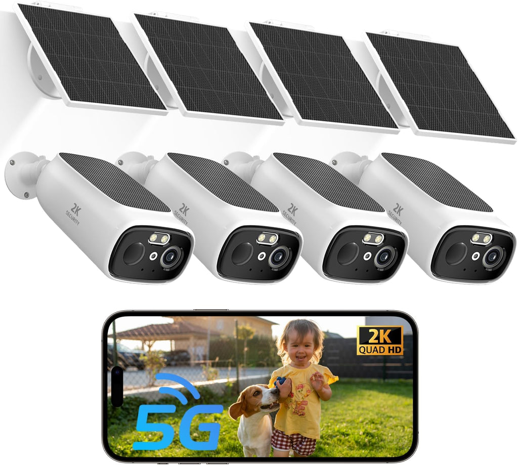 ELECCTV 2K Solar Camera Outdoor Wireless, 2.4/5 Ghz WiFi Cameras for Home Security,130°-Wide View,Color Night Vision, IP65 Waterproof,2-Way Audio,Cloud/SD, Support Alexa