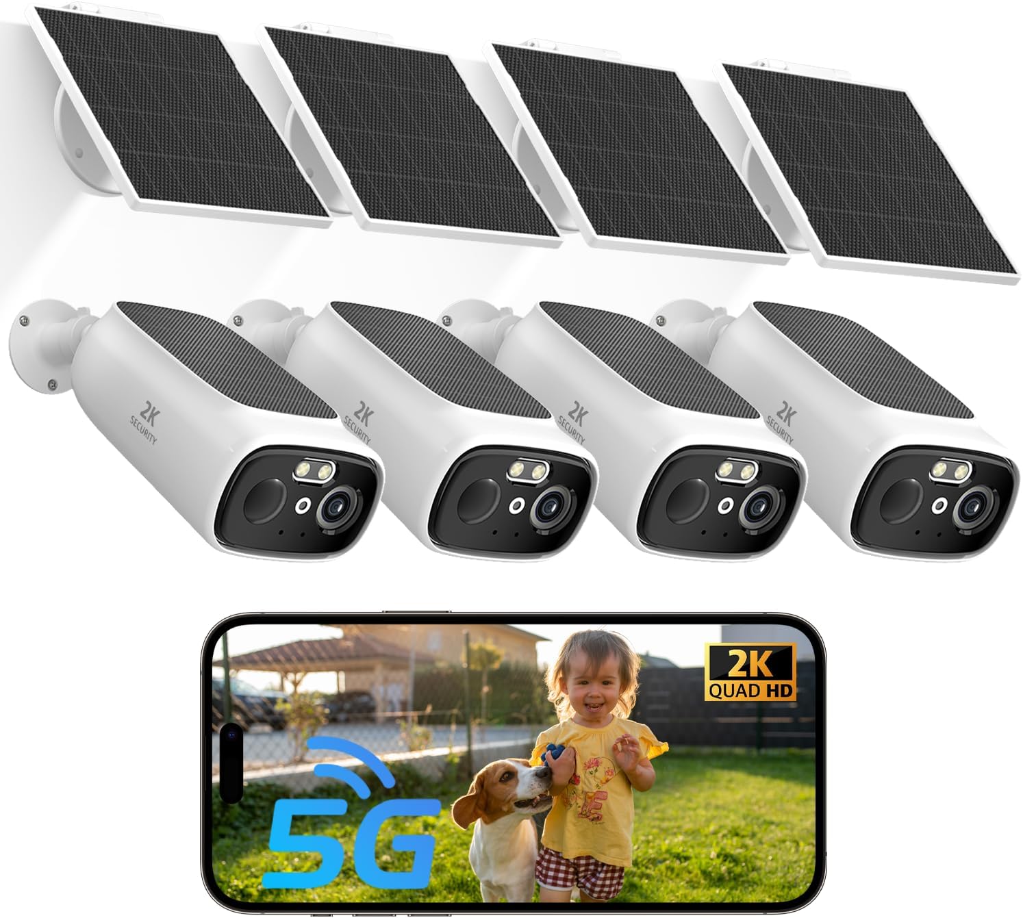 ELECCTV 2K Solar Camera Outdoor Wireless, 2.4/5 Ghz WiFi Cameras for Home Security,130°-Wide View,Color Night Vision, IP65 Waterproof,2-Way Audio,Cloud/SD, Support Alexa