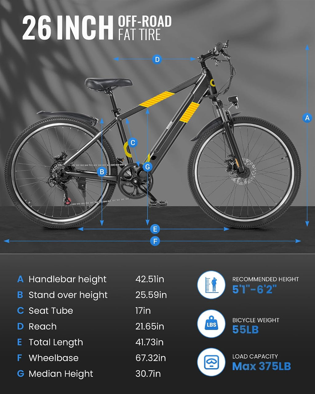 Multijoy Electric Bike for Adults,26' E-Bike with 700W Peak Motor 21-Speed,Up to 50 Miles Removable Battery,Front Fork Suspension Dual Disc Brakes,Ebikes for Adults Commute Mountain All Terrain