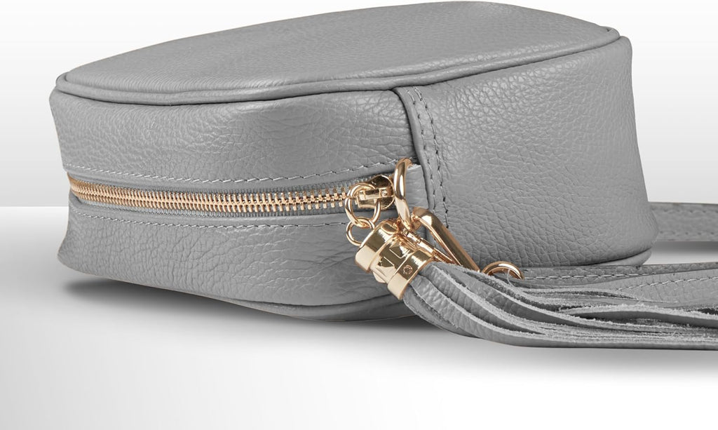 Italian Calf Leather Crossbody Bag for Women with Tassel Zipper | Small Camera Purse Shoulder Handbag Pocketbook