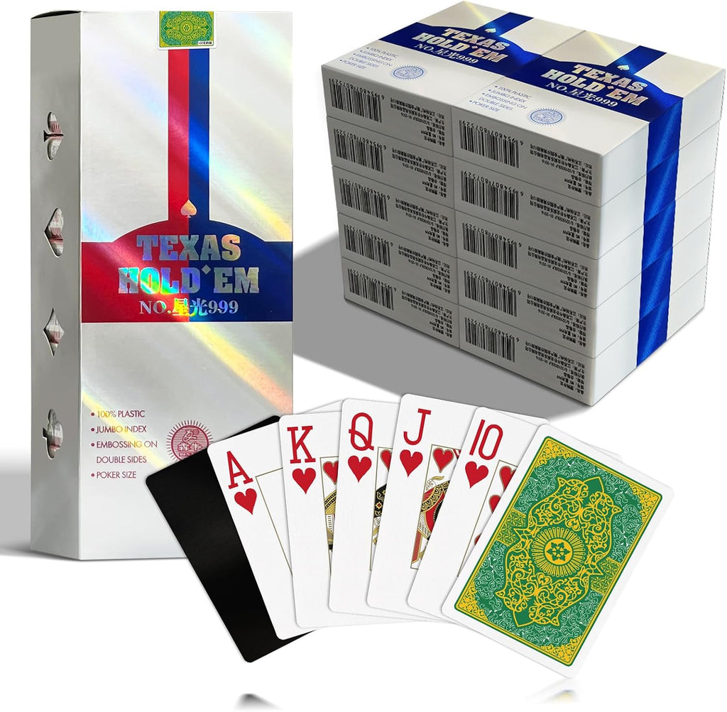 Ben Niu 10-Deck Bulk Casino-Quality Waterproof Plastic PVC Poker Playing Cards – Jumbo Index, Durable, Professional, Perfect for Parties & Tournaments