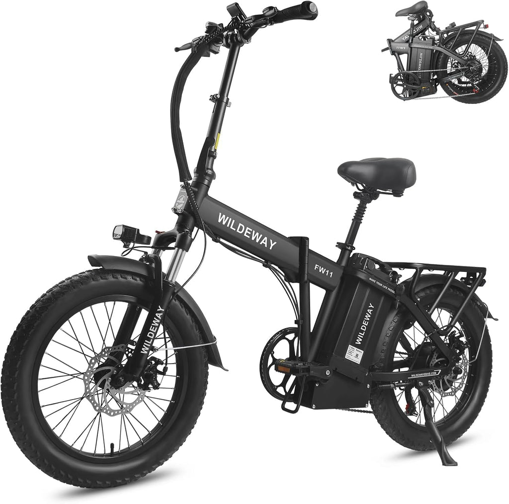 Wildeway Folding Electric Bike for Adults with 750W Motor 32Ah Battery Long Range FW11 Ebike 20 * 3.0 Fat Tire Foldable Adults Electric Bicycle for Men Women City Commuter Delivery 2 Seat