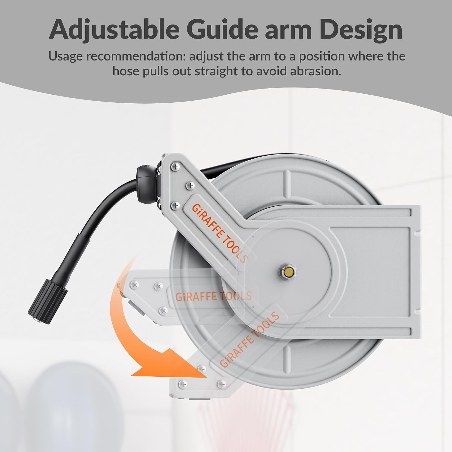 Giraffe Tools Pressure Washer Hose Reel with 65ft Replaceable Hose, Power Washer Retractable Hose Reel, Heavy Duty, Wall/Floor Mounted, 3200 PSI