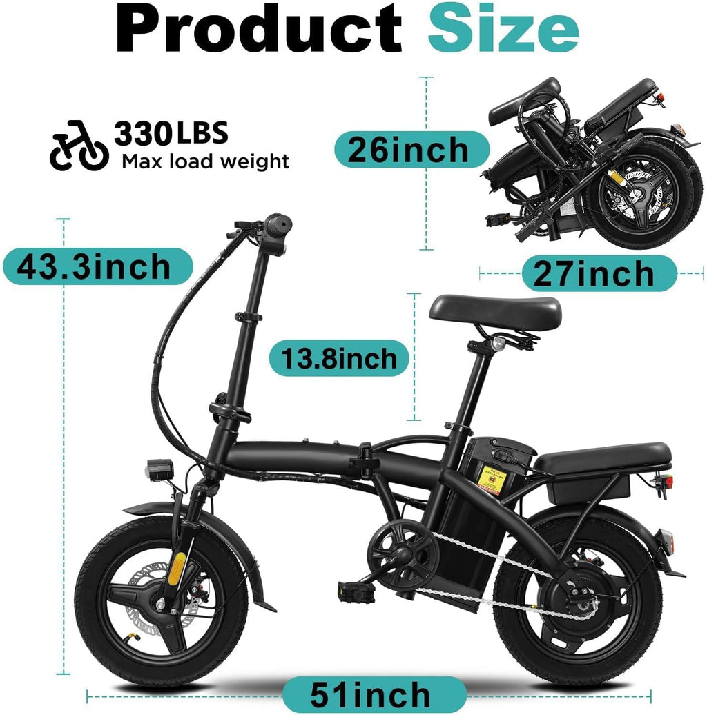 Electric Bike for Adults Teens, Commuter City Folding ebike with 560W Motor and 48V Battery, 24MPH 3 Level Pedals Assist, Dual Disc Brakes,14' Compact Foldable Electric Bicycle with UL2849 Certified