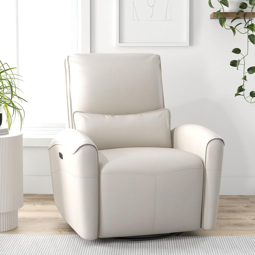 Bonzy Home Power Swivel Rocker Recliner Chair with USB Port, 23.2' Wide Seat, Fixed Lumbar Support, Upholstered Glider Chair for Nursery Living Room, Beige
