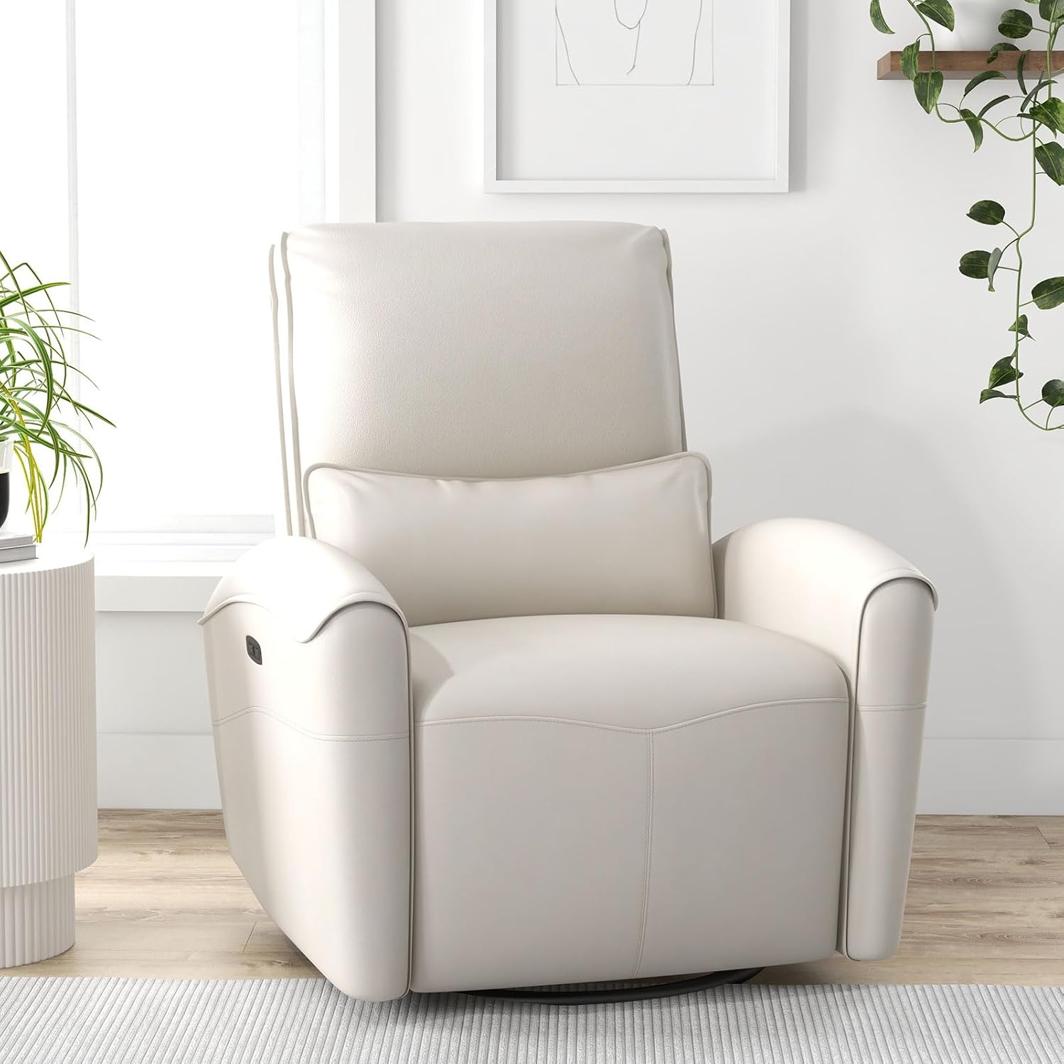 Bonzy Home Power Swivel Rocker Recliner Chair with USB Port, 23.2' Wide Seat, Fixed Lumbar Support, Upholstered Glider Chair for Nursery Living Room, Beige
