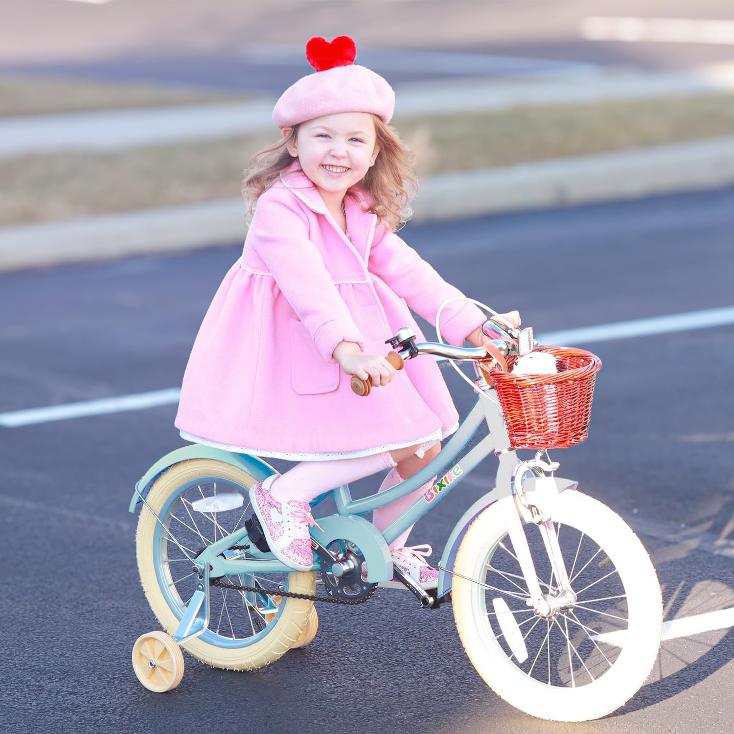 Bixike Retro Design Girls Bike with Basket and Coaster Brake for 3-13 Years Old Kids, 14 16 18 Inch Bicycle for Toddlers with Training Wheels, 20 Inch with Kickstand, Multiple Colors