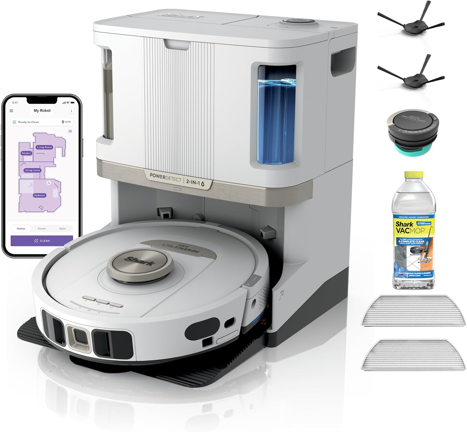 Shark Robot Vacuum & Mop Combo, PowerDetect NeverTouch Pro, Self-Emptying, Self-Refill with Self-Clean Pad Wash & Dry, 60-Day Debris Capacity, 30-Day Refill Tank, 5 Technologies, White, AV2810ZEWH